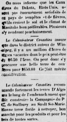 Colonization Repatriation Manitoba French Canadians