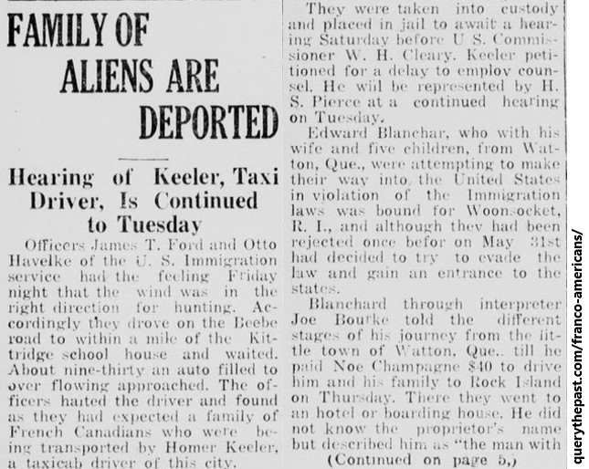 St. Johnsbury Vermont Franco-Americans Illegal Immigration clippings