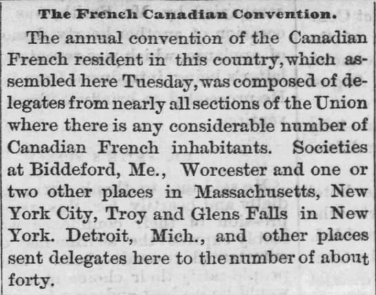 National convention 1870 St. Albans French Vermont Franco-Americans