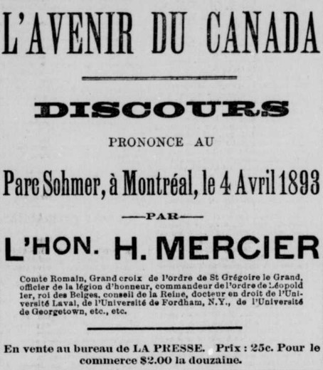 Honoré Mercier indépendance annexion 1893