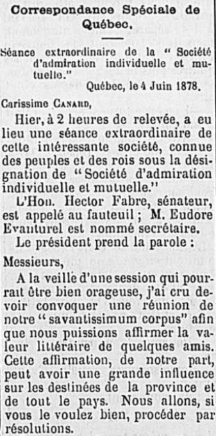 Le Canard journal satirique Québec société d'admiration mutuelle