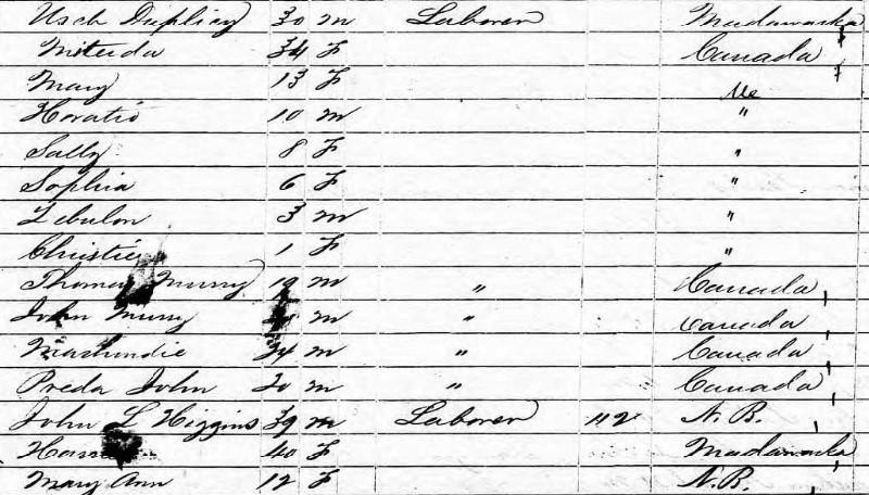 Madawaska 1850 federal census