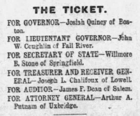 Josiah Quincy Democratic State Ticket Massachusetts 1901