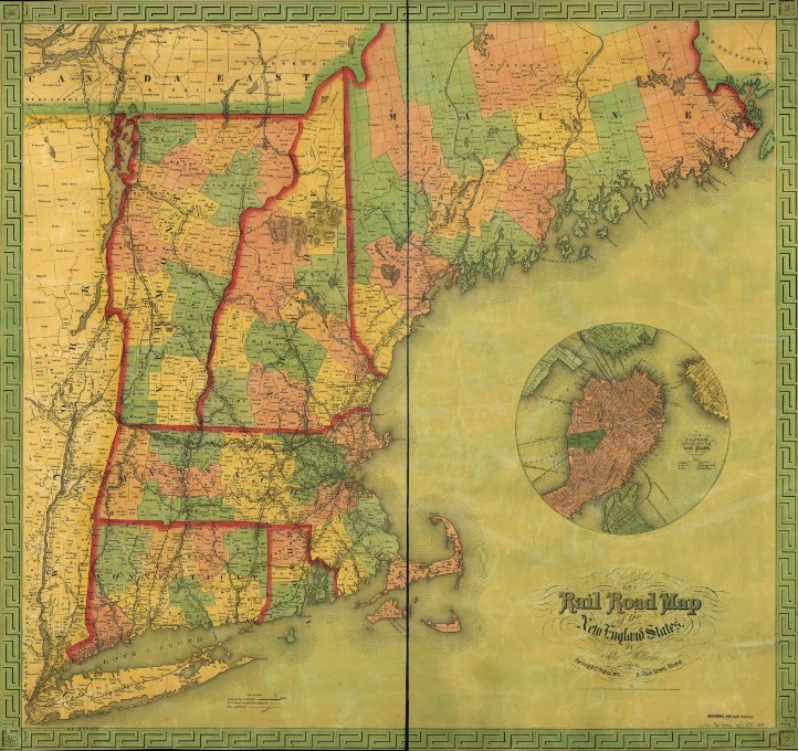 Telegraph and Rail Road map of the New England States French-Canadian immigration