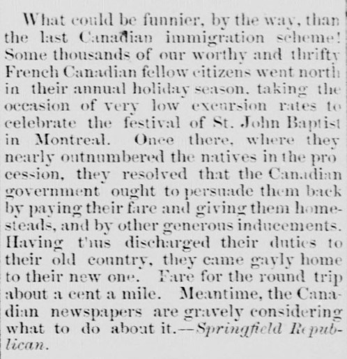 Canada Quebec immigration repatriation Montreal 1874 convention