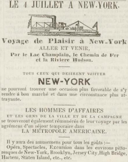 Excursion Montreal New York 1851