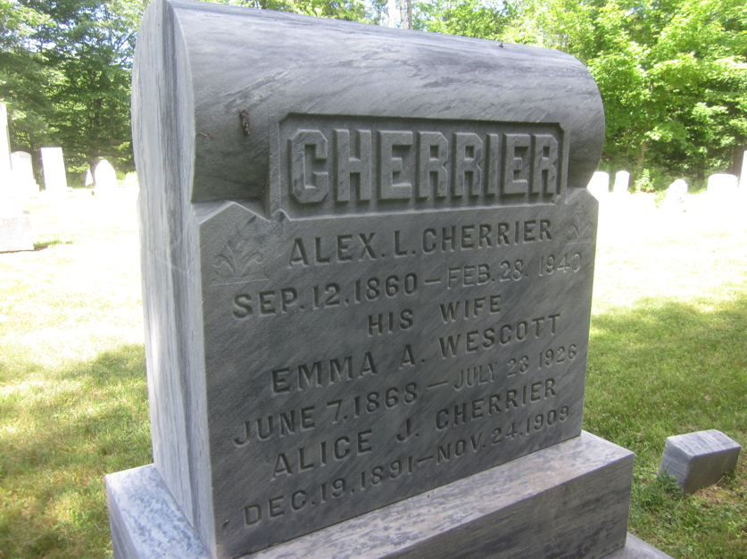 Alex Cherrier Beaver Cemetery Fairfax Vermont French Canadian Emigration