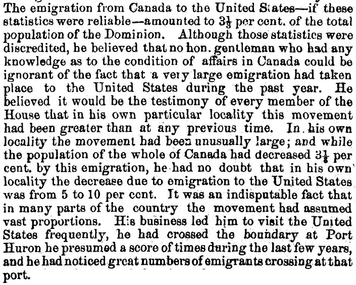 John Charlton Ontario Canadian emigration to the United States debates Ottawa 
