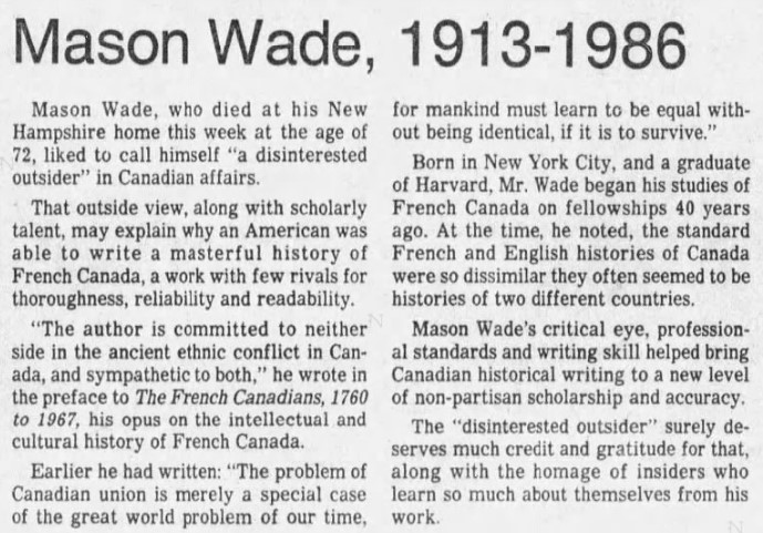 Hugh Mason Wade 1913-1986