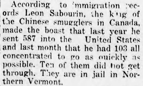 Canada-US border Chinese smuggling human trafficking 1920s