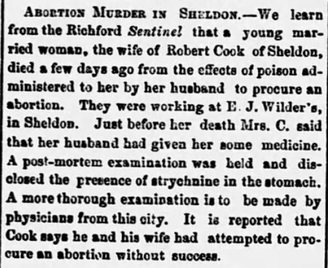 Abortion murder in Sheldon Vermont