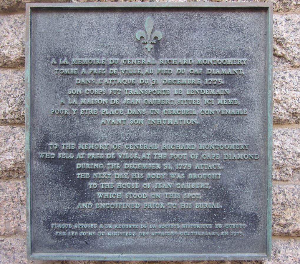 Richard Montgomery Quebec City plaque panel 1775-1776