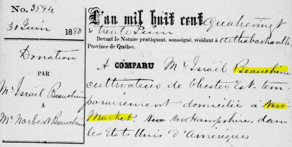 Israël Bourbeau dit Beauchesne Chester-Est Quebec