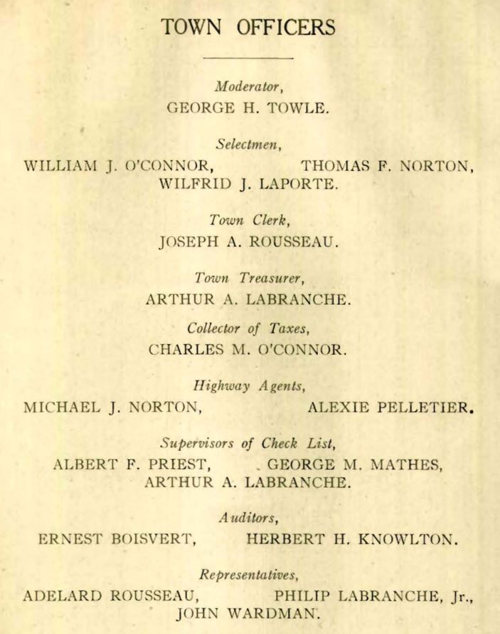 Newmarket N.H. Franco-Americans Laporte Rousseau Labranche Pelletier Boisvert