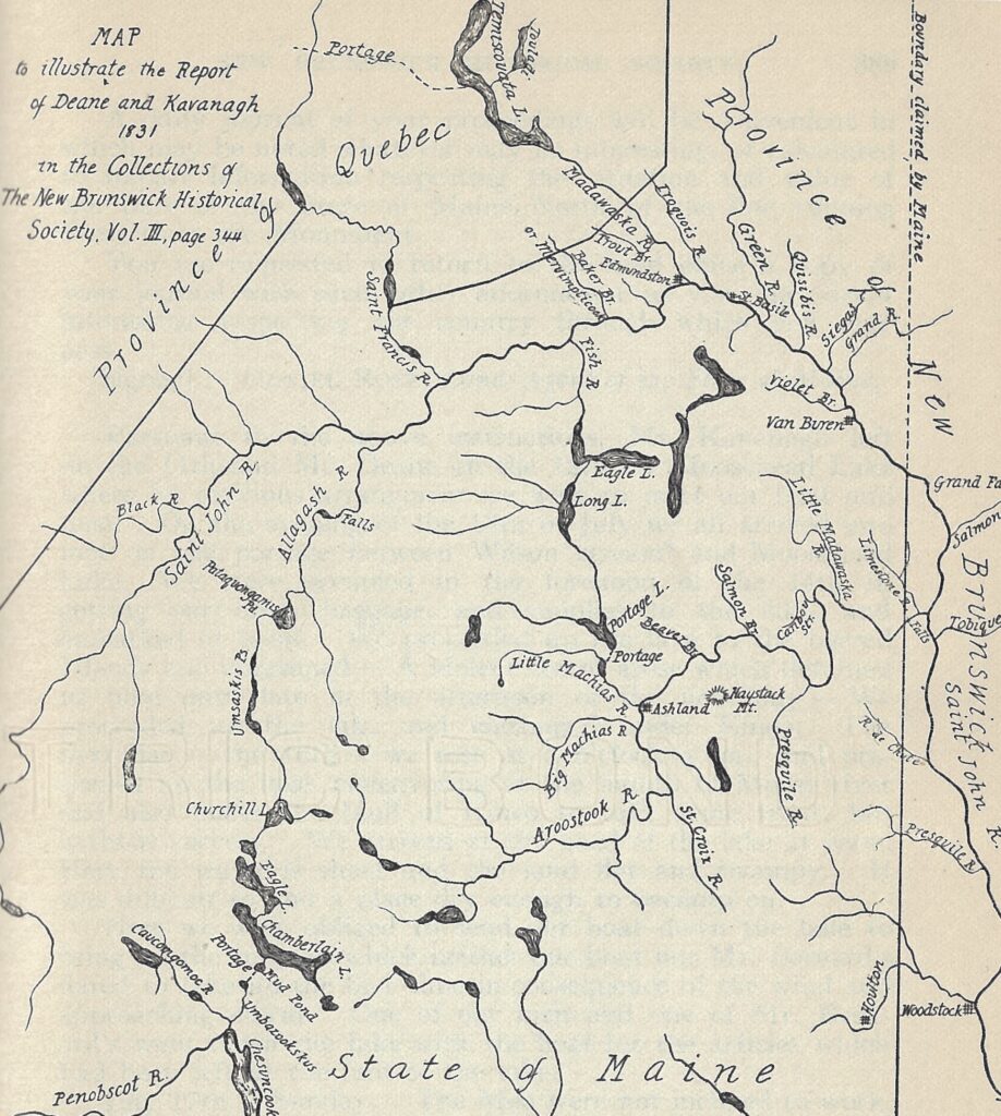 Map of northern Maine, with parts of New Brunswick and Quebec and riverways, appearing in the Collections of the New Brunswick Historical Society